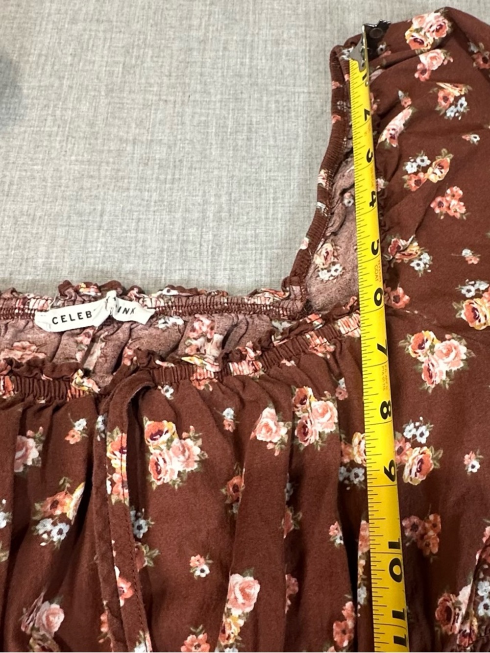 Celebrity Pink brown floral midi dress with smocked waist sz L - Picture 9 of 9